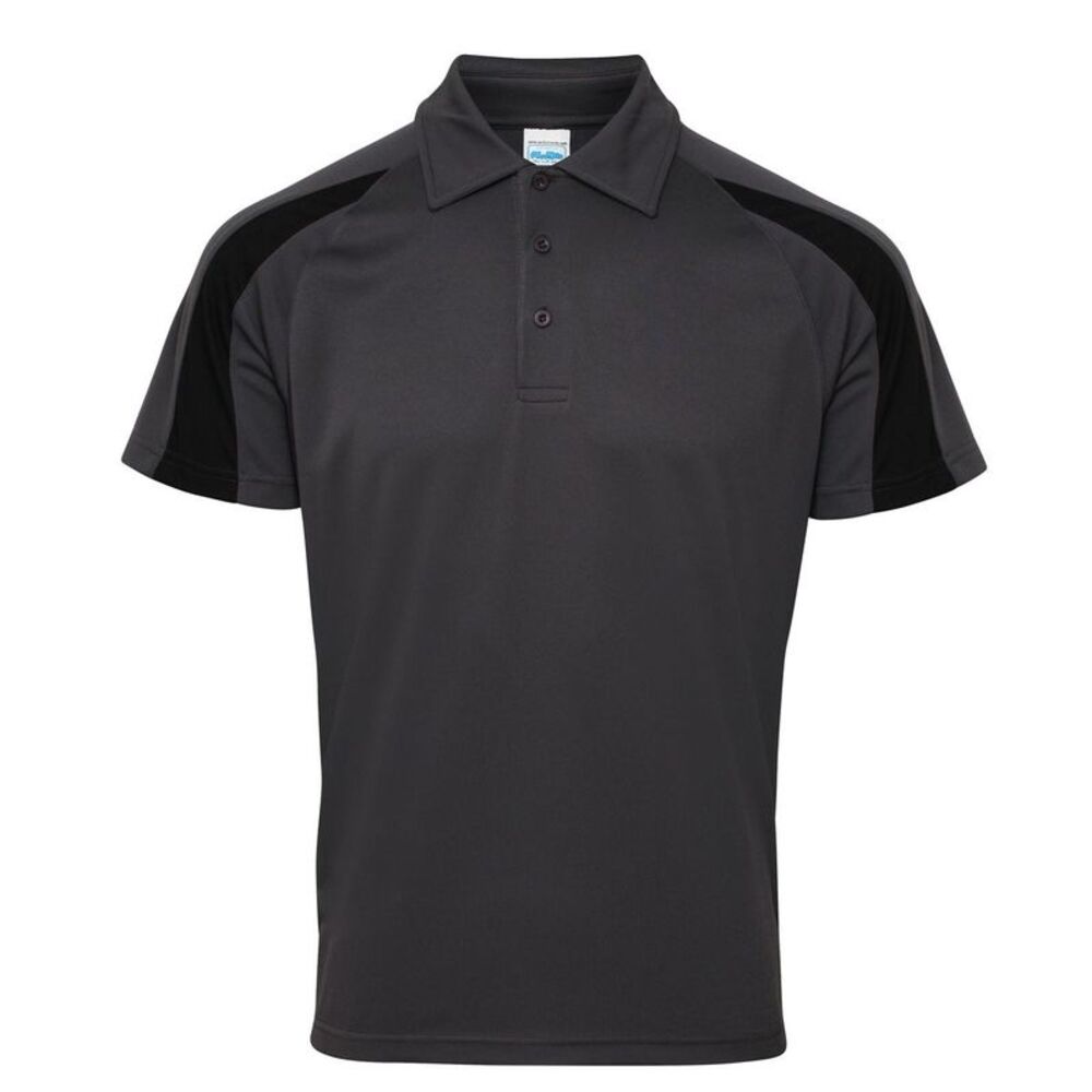 AWDis Just Cool Mens Short Sleeve Contrast Panel Polo Shirt / Charcoal/Jet Black
